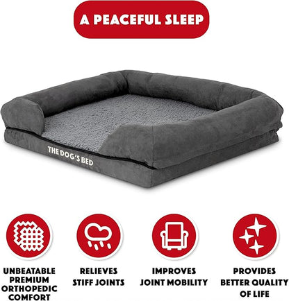 The Dog’s Bed, Small Plush Grey, Memory Foam, Pain Relief: Arthritis, Hip &amp; Elbow Dysplasia, Post Surgery, Lameness, Supportive, Calming, Waterproof Washable Cover, Veterinary Approved