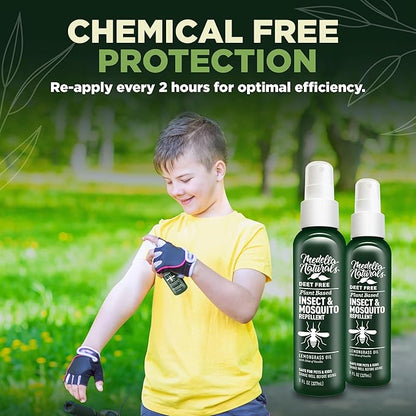 Deet-Free Insect &amp; Mosquito Repellent Pack of 2 (8 oz) – Nice Smelling Insect Repellent with Lemongrass Oil Safe for Pets and Kids – Bug Spray for Mosquitoes, Gnats, Black Flies, and No-See-ums
