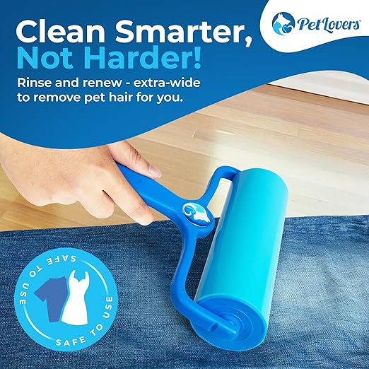 PetLovers EzRoll Reusable Lint Roller - Sticky for Life &amp; Multi-Purpose Pet Hair, Dust, &amp; Lint Remover for Clothing, Upholstery, &amp; Cars - Sustainable, Washable &amp; Efficient (Large)