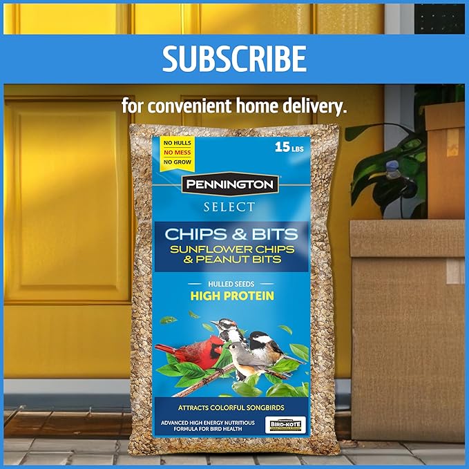Pennington Select Chips &amp; Bits Wild Bird Seed for Outside Feeders, High-Protein, No-Hull &amp; No-Waste, Sunflower Chips &amp; Peanut Bits Attract Songbirds,15-lb. Bag