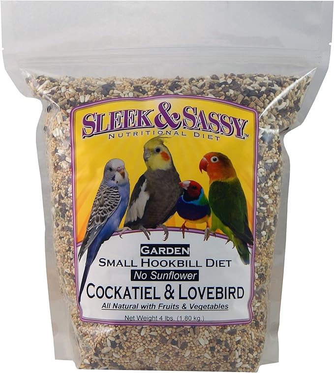 SLEEK &amp; SASSY Garden Small Hookbill No Sunflower Bird Food for Lovebirds, Cockatiels, Quaker Parrots &amp; Small Conures (4 lbs.)