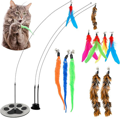 Suction Cup Cat Toys for Indoor Cats Interactive Suction Cup Cat Wand Toy Feather Teaser for Indoor Cats &amp; Kittens Multi Surface Base for Hands Free Play