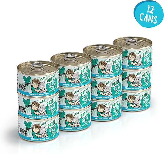 Weruva B.F.F. Play - Best Feline Friend Paté Lovers, Aw Yeah!, Turkey &amp; Tuna Tweet Me! with Turkey &amp; Tuna, 2.8oz Can (Pack of 12)