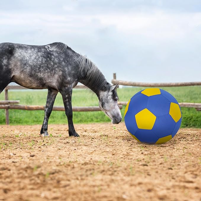 Herding Ball for Dogs Horse Ball &amp; Cover 25" for Horses Large with Hand Pump for Play, Blue and Yellow