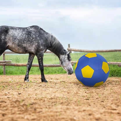 Herding Ball for Dogs Horse Ball &amp; Cover 25" for Horses Large with Hand Pump for Play, Blue and Yellow