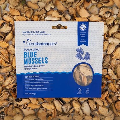 smallbatch Pets Freeze Dried Cat &amp; Dog Treats, 2oz - 100% Blue Mussels, Organic High Protein Treats, Omega 3 Fatty Acids, Gluten Free, Grain Free, Made in The USA, Ethically Sourced, Single Protein