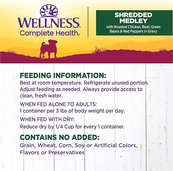 Wellness Petite Entrées Shredded Medley with Roasted Chicken, Beef, Green Beans &amp; Red Peppers, 3-Ounce Cup (Pack of 12)