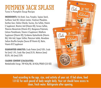 Weruva Cats in The Kitchen, Pumpkin Jack Splash with Tuna in Pumpkin Soup Cat Food, 3oz Pouch (Pack of 12)