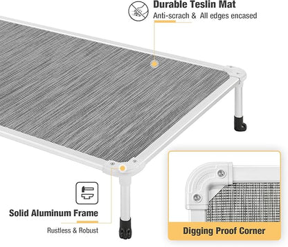 Veehoo Chew Proof Elevated Dog Bed - Cooling Raised Pet Cot - Silver Aluminum Frame and Durable Textilene Mesh Fabric, Unique Designed No-Slip Feet for Indoor or Outdoor Use, Black Silver, X Large