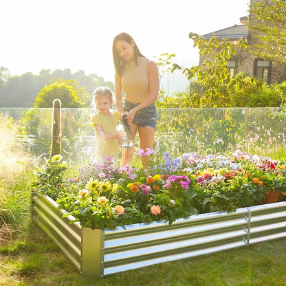 Land Guard 2 Pack 8×4×1ft Galvanized Metal Raised Garden Bed, Metal Planter Kit Box Outdoor for Deep-Rooted Vegetables, Flowers, Green and Herbs…
