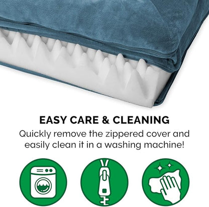 Furhaven Orthopedic Dog Bed for Large/Medium Dogs w/ Removable Bolsters &amp; Washable Cover, For Dogs Up to 55 lbs - Faux Fur &amp; Velvet Sofa - Harbor Blue, Large