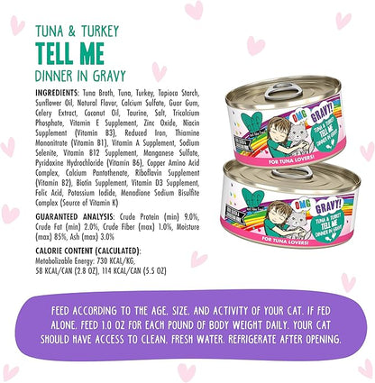 Weruva B.F.F. OMG - Best Feline Friend Oh My Gravy!, Tuna &amp; Turkey Tell Me with Tuna &amp; Turkey, 2.8oz Can (Pack of 12)