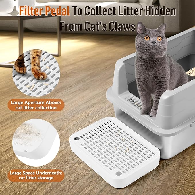 Cat Litter Box Ramp Mat with Filter Function, Cat Step Pedal Stool for Self-Cleaning Litter Box, Easy to Clean, Ideal for Kitten &amp; Elderly Cats (White)
