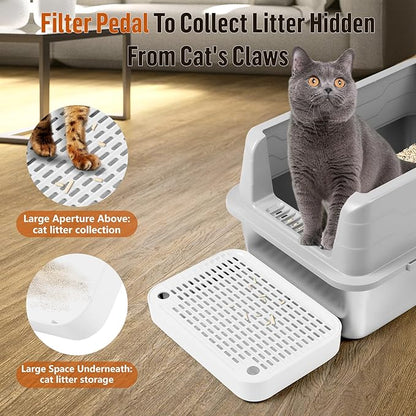 Cat Litter Box Ramp Mat with Filter Function, Cat Step Pedal Stool for Self-Cleaning Litter Box, Easy to Clean, Ideal for Kitten &amp; Elderly Cats (White)