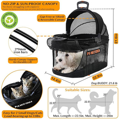 PAWZIDEA Dog Stroller 4 in 1, Pet Stroller for Cats with Detachable Carrier for Small/Medium Dogs/Cats, Seatbelt Car Seat Combo, Cozy House, Foldable &amp; Lightweight Jogger Strollers, Storage Basket