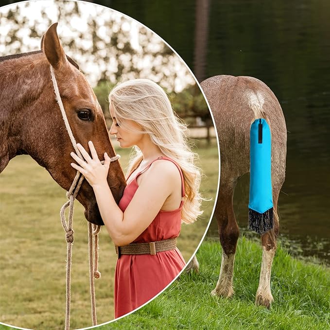 Horse Tail Bag - Pack of 2, Waterproof and Durable, Adjustable Large Opening for Easy Fit, Fringe Design Simulates A Fly Swatter, Protects Horse&