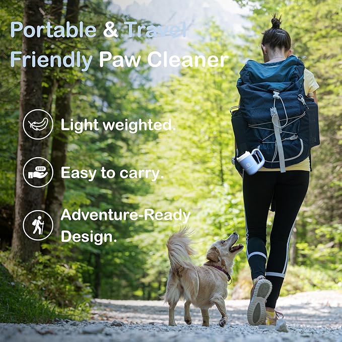 Dog Paw Cleaner for Small &amp; Medium Dogs – Portable Paw Washer Cup with Soft Silicone Brush, Towel &amp; Moisturizing Balm – Gently Cleans Muddy Paws After Walks (Blue, Small)