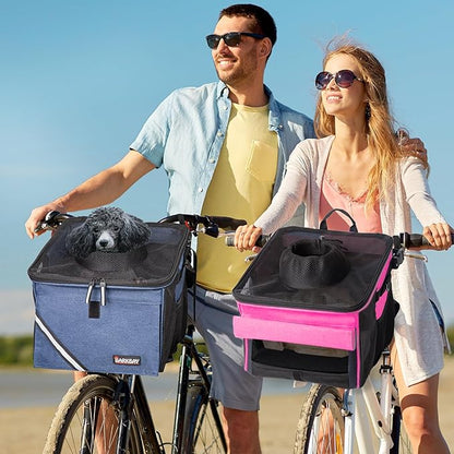 Pet Carrier Bicycle Basket Bag Pet Carrier/Booster Backpack for Dogs and Cats with Big Side Pockets,Comfy &amp; Padded Shoulder Strap,Travel with Your Pet Safety（Classic Blue）