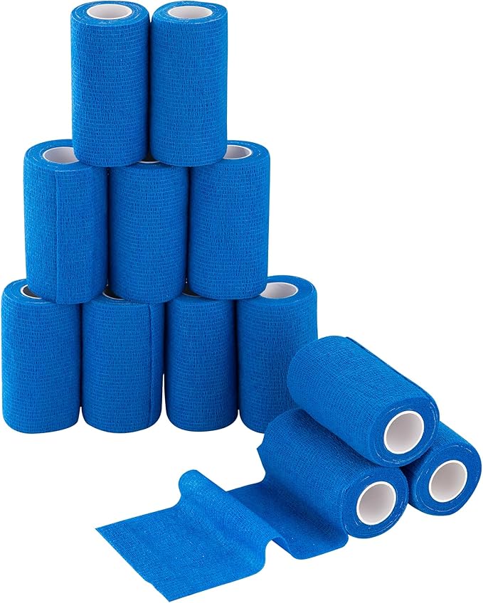 PHYTOP Adhesive Bandage Wrap 12 Pack Vet Wrap 4 inches x 5 Yards, Self Adhesive Cohesive Bandage Tape for Wrist &amp; Ankle Protection (Blue)
