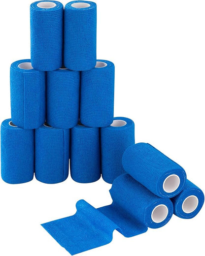 PHYTOP Adhesive Bandage Wrap 12 Pack Vet Wrap 4 inches x 5 Yards, Self Adhesive Cohesive Bandage Tape for Wrist &amp; Ankle Protection (Blue)