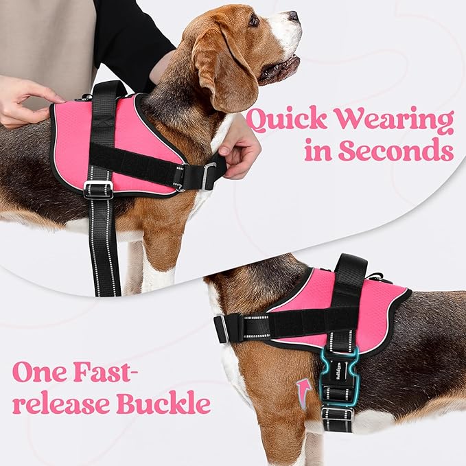 rabbitgoo Dog Harness for Small, Easy On Pet Vest with One Buckle, No Pull Adjustable Service Harness with D-Ring &amp; Handle, Reflective for Safety Walking, Training, Pink, S