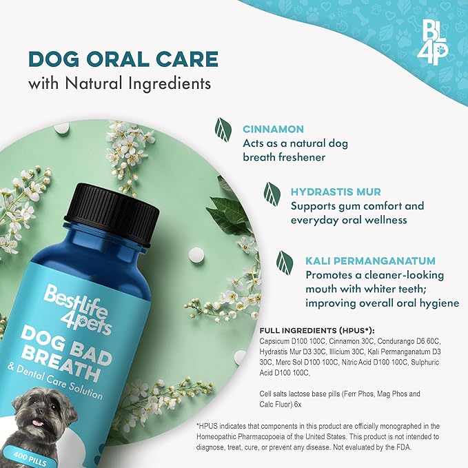 Dog Dental Care &amp; Bad Breath Remedy, Natural Dog Oral Care for Healthy Teeth, Mouth &amp; Gums, Daily Canine Breath Freshener, Plaque, Tartar Control Helps Reduce Gingivitis, Easy to Use 800 Tiny Pills