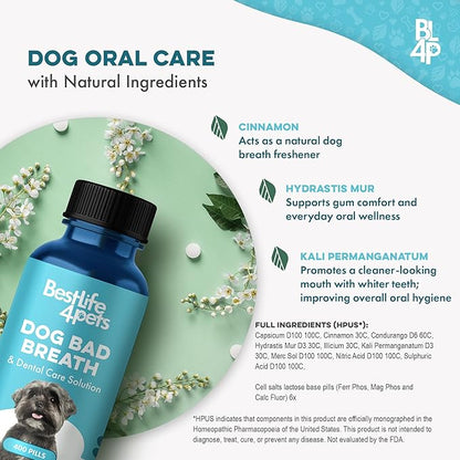Dog Dental Care &amp; Bad Breath Remedy, Natural Dog Oral Care for Healthy Teeth, Mouth &amp; Gums, Daily Canine Breath Freshener, Plaque, Tartar Control Helps Reduce Gingivitis, Easy to Use 800 Tiny Pills