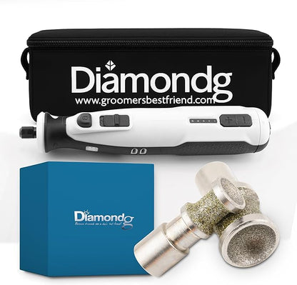 Diamondg Cordless Dog Nail Grinder with Quiet Sound &amp; LED Tip for Large &amp; Small Dogs, 4hrs. Runtime, 2 Bits Included, White