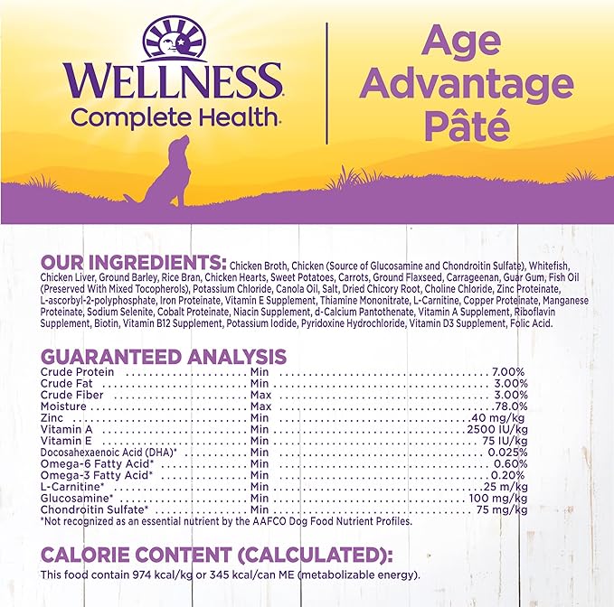 Wellness Complete Health Natural Wet Canned Dog Food, Age Advantage Chicken &amp; Sweet Potato, 12.5-Ounce Can (Pack of 12)