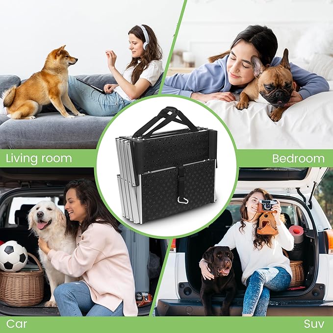 Sturdy 5-Step Aluminum Frame Dog Stair with 1680D PVC Fabric - Non-Slip, Lightweight &amp; Portable - Ideal for Car, SUV, Truck Access - Black (98x67x43cm)