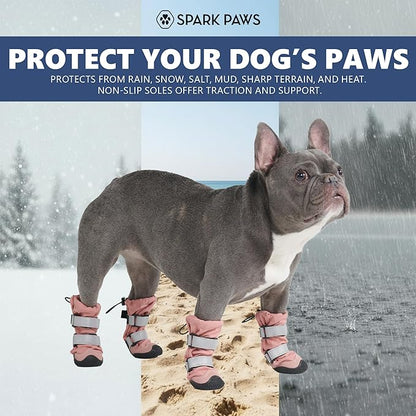 Spark Paws Dog Shoes, Waterproof Dog Boots for Medium to Large Dogs, Non Slip, Breathable Dog Booties and Paw Protectors - 4PCS Doggie Hiking Boots with Reflective Straps - Pink, Size 8
