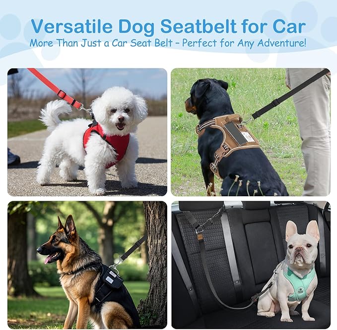 3 Pack Dog Seat Belt for Car, Car Headrest Restraint Adjustable Nylon Fabric, Dog Restraints Vehicle Seatbelts Harness (Black &amp; Red &amp; Purple)