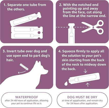 Amazon Basics Flea and Tick Topical Treatment for Large Dogs (45-88 lbs), Unscented, 6 Count (Previously Solimo)
