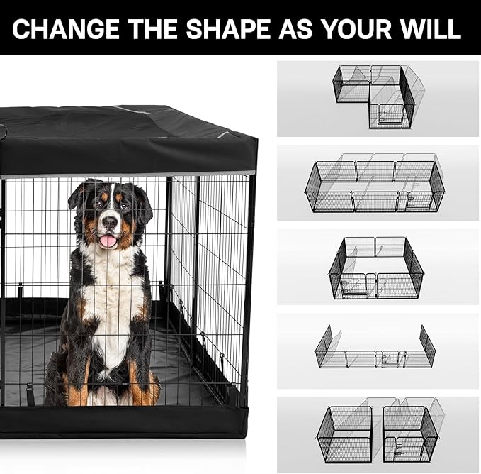 PJYuCien Dog Playpen Plus Storage Bag, 32" H 8 Panels Puppy Pen with Square Bottom &amp; Top Cover, Heavy Duty Dog Fence for Camping