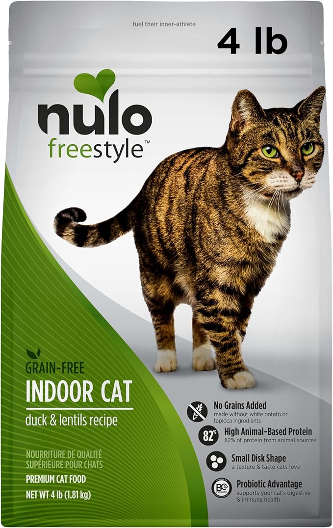 Nulo FreeStyle High Protein Indoor Cat Food, Duck &amp; Cod Recipe - Natural Grain-Free Dry Indoor Cat Food with Omega Fatty Acids, &amp; Probiotics, 4 lb Bag