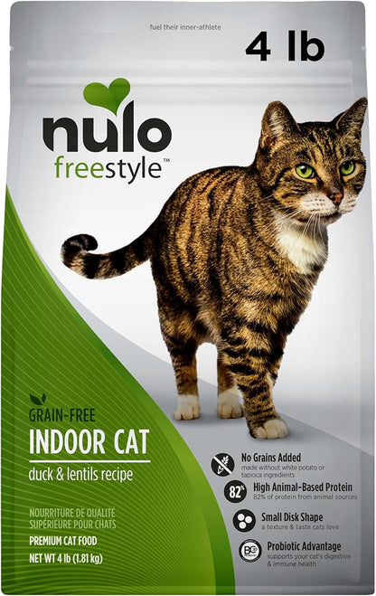 Nulo FreeStyle High Protein Indoor Cat Food, Duck &amp; Cod Recipe - Natural Grain-Free Dry Indoor Cat Food with Omega Fatty Acids, &amp; Probiotics, 4 lb Bag