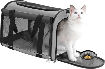 TWDEPART Cat Carrier Backpack - Multifunctional, Firm &amp; Foldable with Roll-Up Shade, Breathable Design Includes Collapsible Bowl &amp; Cushion (Grey)