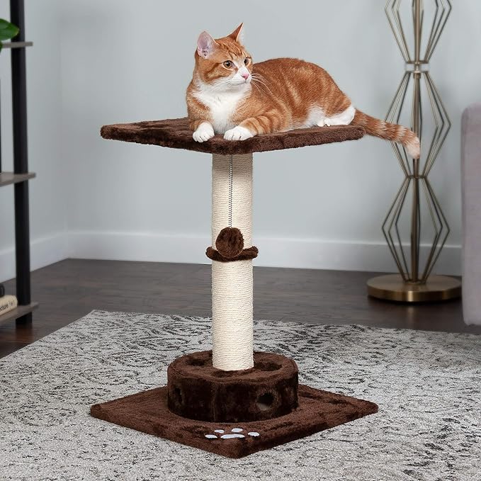 Furhaven 22.5" Tall Cat Tree for Indoor Cats, Ft. Sisal Scratching Post, Plush Ball Toy, &amp; Busy Box Toy - Tiger Tough Scratching Post Interactive Playground - Brown, One Size