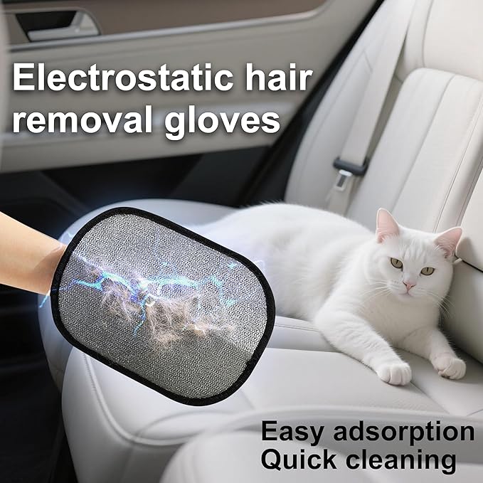 2-Pack Pet Hair Removal Gloves with A Hair/Lint Removal Tool – Remove Cat/Dog Fur from Clothing, Furniture, Car Seats, Bedding &amp; Carpet – Reusable &amp; Washable Lint Hair Remover for Pet Owners