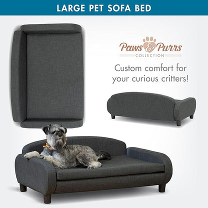 Paws &amp; Purrs Multi-Cat Sofa Bed – 41.5″ Wide Elevated Pet Couch with 3″ Foam Mattress, Removable Machine-Washable Cover – Stylish Indoor Pet Furniture for Two or More Cats and Dogs, Gray