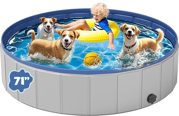 Dog Pool for Large Dogs, Foldable Plastic Pool for Dogs Slip-Resistant (XL - 71&
