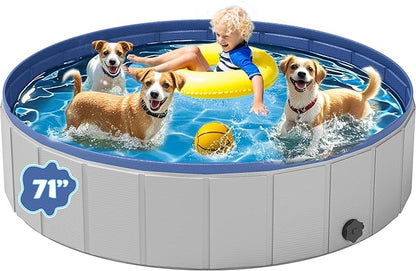 Dog Pool for Large Dogs, Foldable Plastic Pool for Dogs Slip-Resistant (XL - 71&