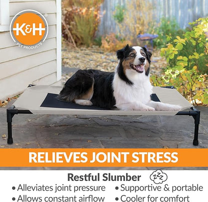 K&amp;H Pet Products Outdoor Elevated Dog Cot, Breathable Cooling Elevated Cot Hammock Pet Bed for Large Dogs, Washable Mesh Cover, Raised Metal Frame, Collapsible, Portable - Large 42 X 30in Taupe