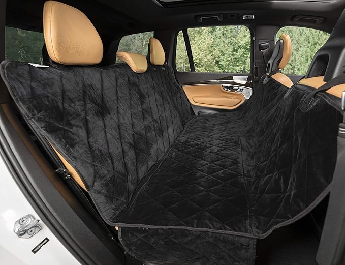 Plush Paws Products Velvet Rear Car Seat Protector w/Hammock | Washable &amp; Waterproof Back Seat Dog Cover for Car, Truck, &amp; SUV | Nonslip, Tear Resistant Pet Seat Cover | X-Large Charcoal
