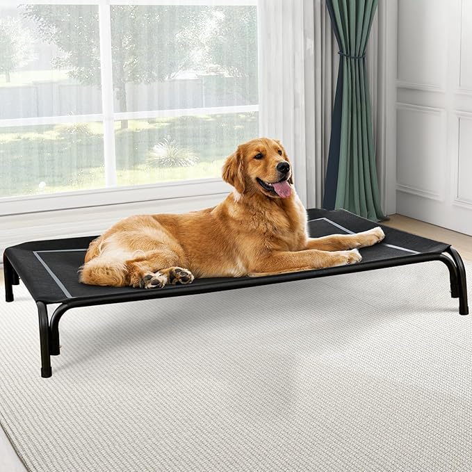 Elevated Dog Bed, Raised Outdoor Dog Bed for Large Sized Dog, Portable Cooling Pet Cot with Breathable &amp; Washable Mesh, Indoor &amp; Outdoor Pet Hammock with Skid-Resistant Feet.