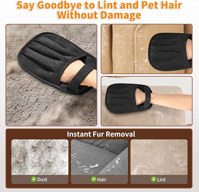 2Pcs Pet Hair Removal Glove for Cats &amp; Dogs, 2025 Newly Upgraded Five-Finger Electrostatic Pet Hair Gloves, Reusable Pet Hair Remover Tool for Couch, Clothing, Car Seat,Carpet