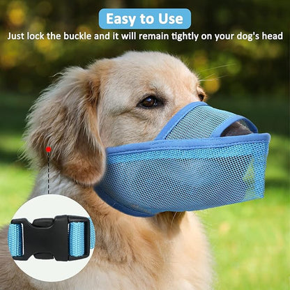 Crazy Felix Nylon Dog Muzzle for Small Medium Large Dogs Dachshund Beagle Poodle Labrador, Air Mesh Breathable and Drinkable Pet Mouth Guard for Anti-Biting Chewing Scavenging(S, Blue)