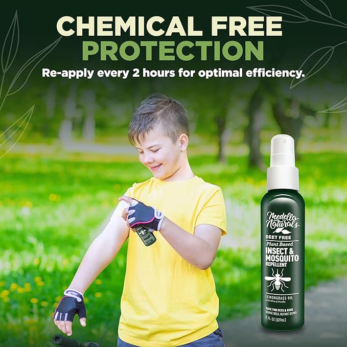 Deet-Free Insect &amp; Mosquito Repellent 8oz – Nice Smelling Insect Repellent with Lemongrass Oil Safe for Pets and Kids – Bug Spray Against Mosquitoes, Gnats, Black Flies, No-See-ums, and Other Insect