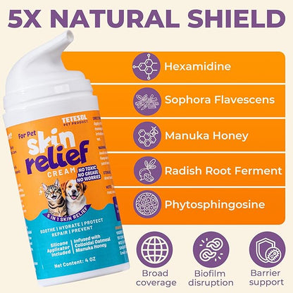 Dog Skin Soother - Dry Itchy Skin Relief &amp; Hot Spots Soothing Cream for Dogs&amp;Cats - Healing Ointment with Colloidal Oatmeal&amp;Manuka Honey - Canine Conditioner Moisturizer with Applicator- 100g