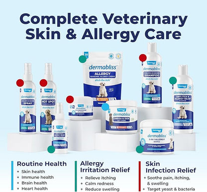 Vetnique Dermabliss Anti Itch Spray for Dogs &amp; Cats with Hydrocortisone for Allergies and Immediate Dog Itching Skin Relief - Fragrance Free with Soothing Oat Extract (4oz)
